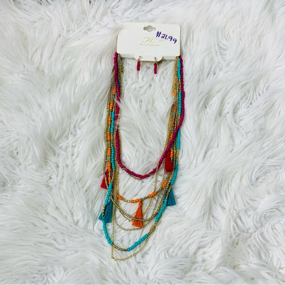 Fiesta Collection Multicolor Beaded Necklace and Earring Set